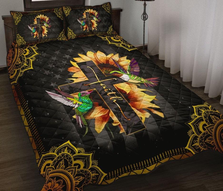 Hummingbird – 3-pc Quilt Bedding Set Cross Sunflower 06