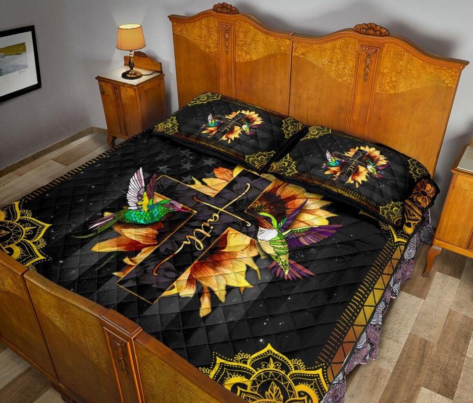Hummingbird – 3-pc Quilt Bedding Set Cross Sunflower 06