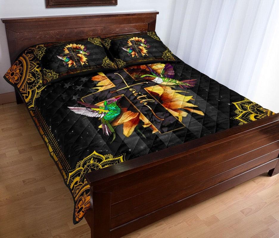 Hummingbird – 3-pc Quilt Bedding Set Cross Sunflower 06