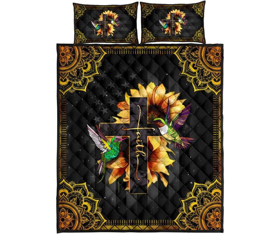 Hummingbird – 3-pc Quilt Bedding Set Cross Sunflower 06