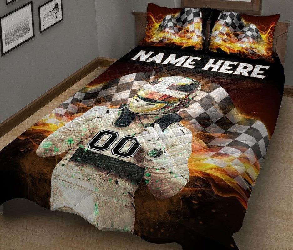 Personalized Fire Racing Race Christmas Gift 3-pc Quilt Bedding Set & Pillow Covers