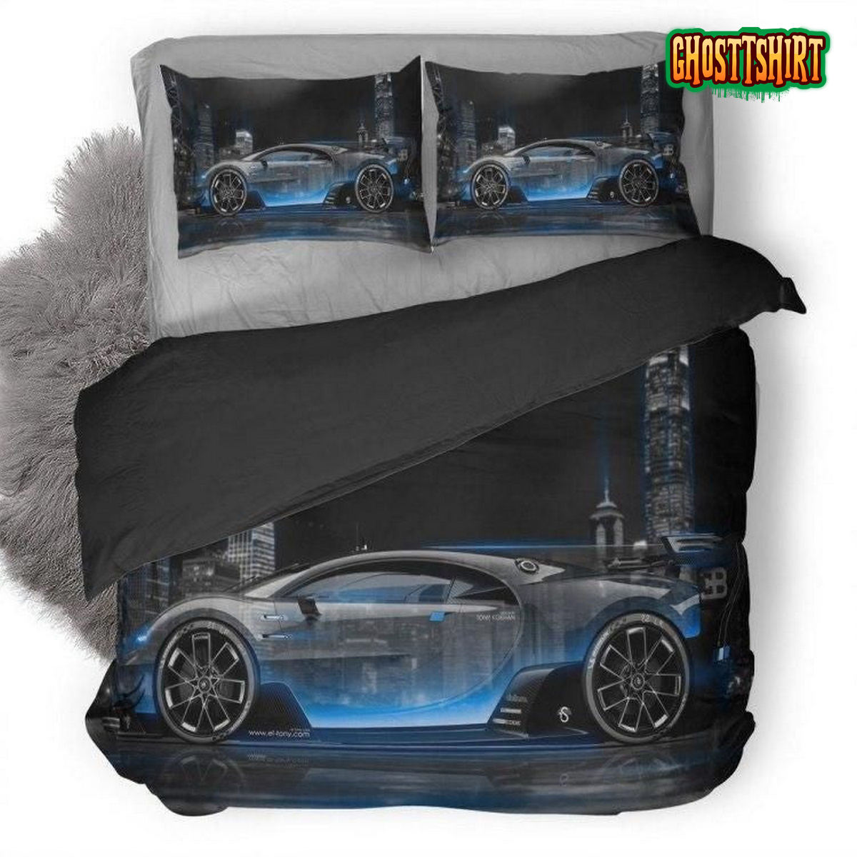 Bugatti Vision Gran Turismo Side Crystal City Night CarDuvet Cover Bedding Set