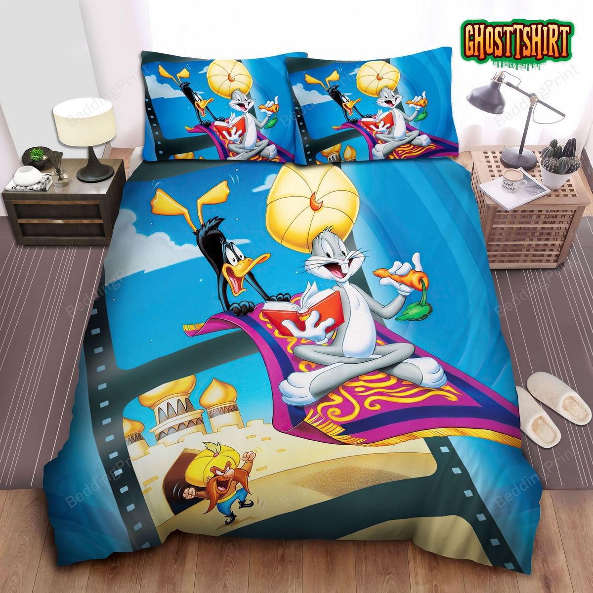 Bugs Bunny Daffy Duck And Yosemite Sam In Aladdin Scene Bed Sheets Duvet Cover Bedding Set