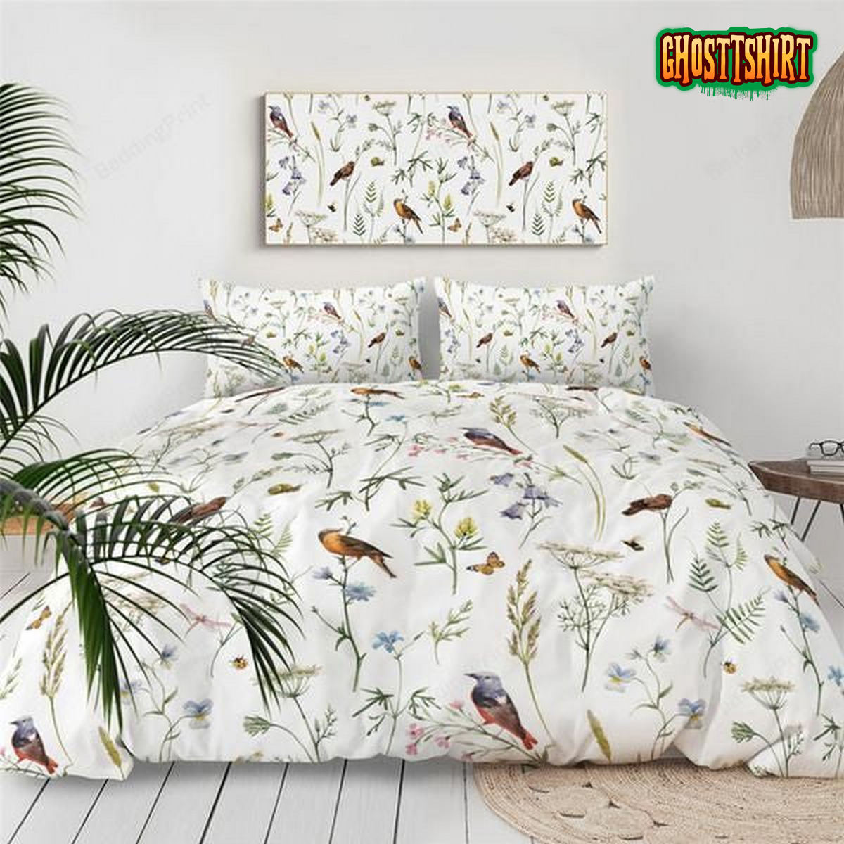 Butterfly Birds Floral Bed Sheets Duvet Cover Bedding Set