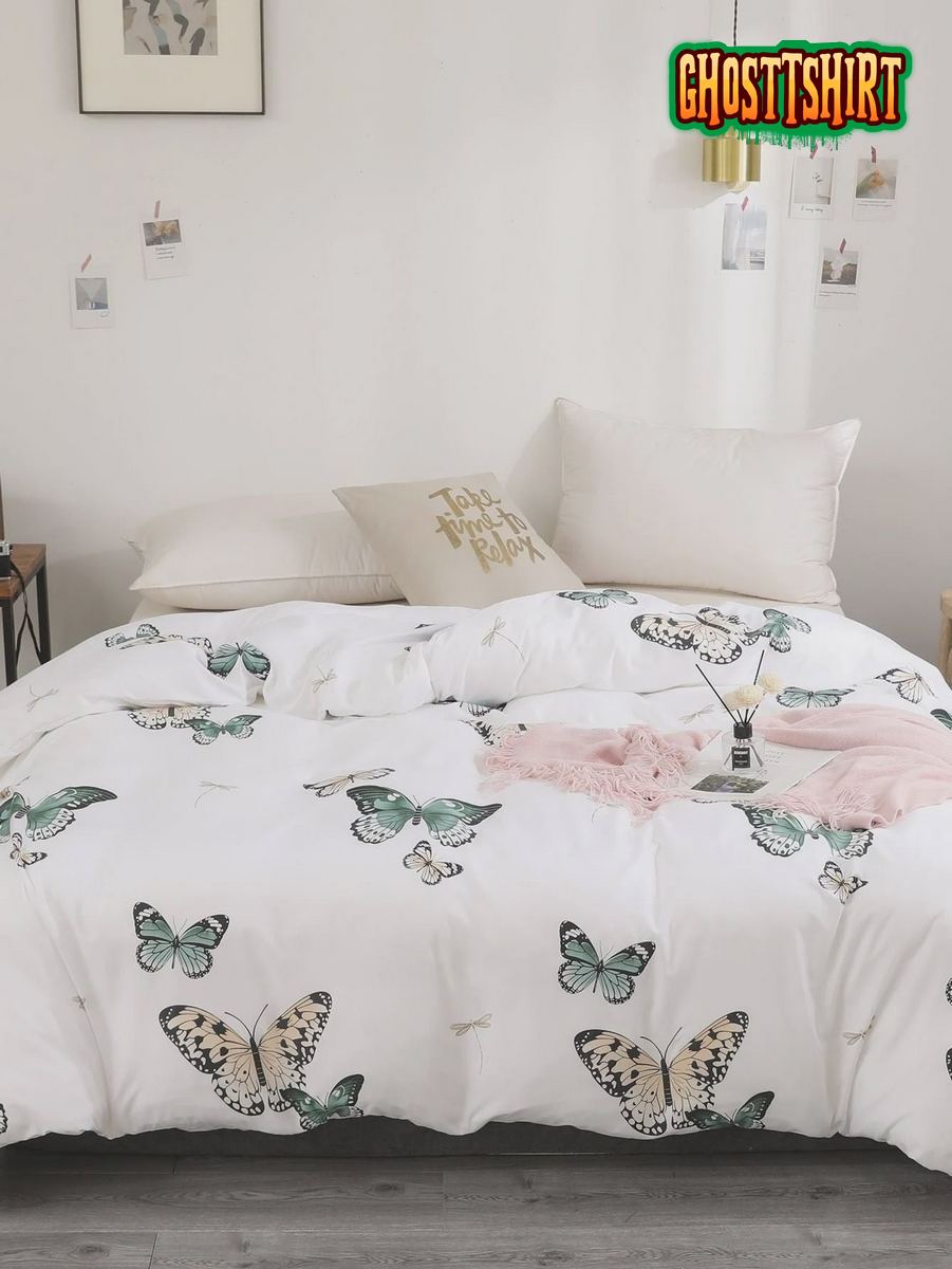 Butterfly Print Bed Sheets Duvet Cover Bedding Set