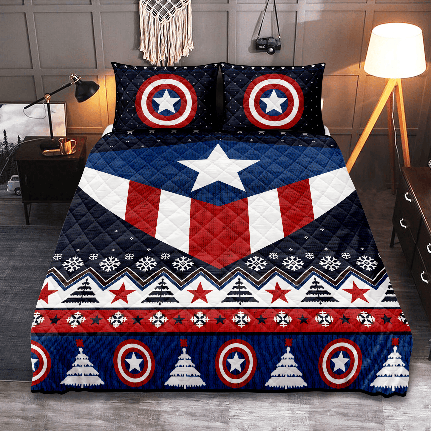Personalized Captain America Christmas Bedding Set, 3-pc Quilt Bedding Set