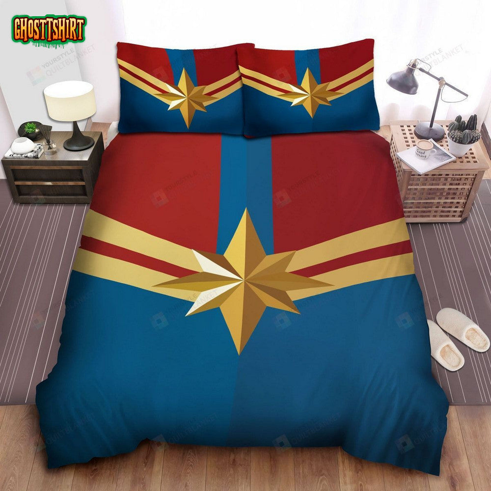 Captain Marvel Star Logo Bed Sheets Duvet Cover Bedding Set