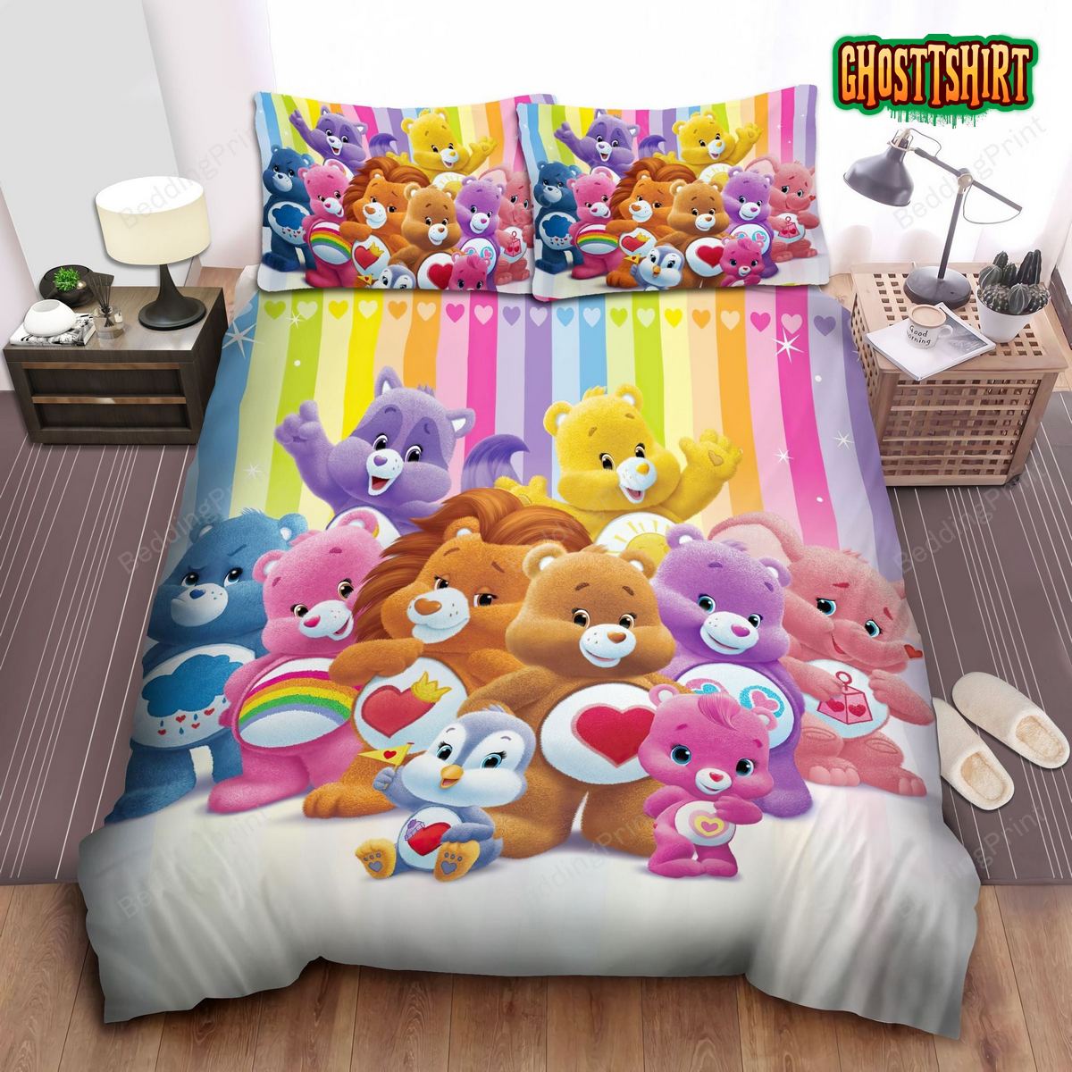 Care Bears With Rainbow & Penguin Bed Sheets Duvet Cover Bedding Set
