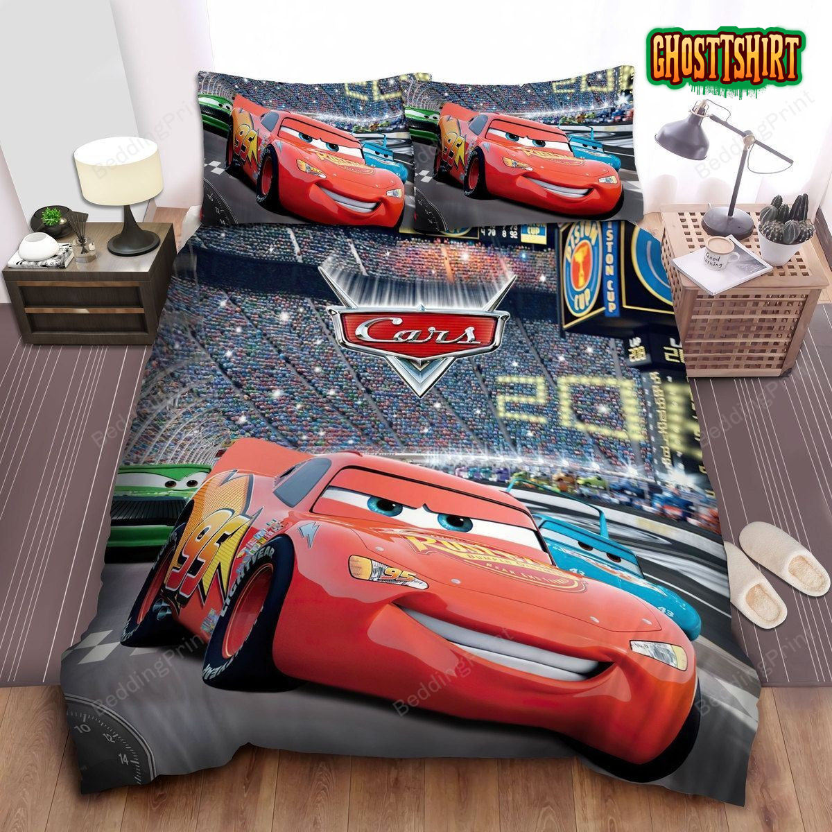 Cars, Mcqueen Leading Bed Sheets Duvet Cover Bedding Set