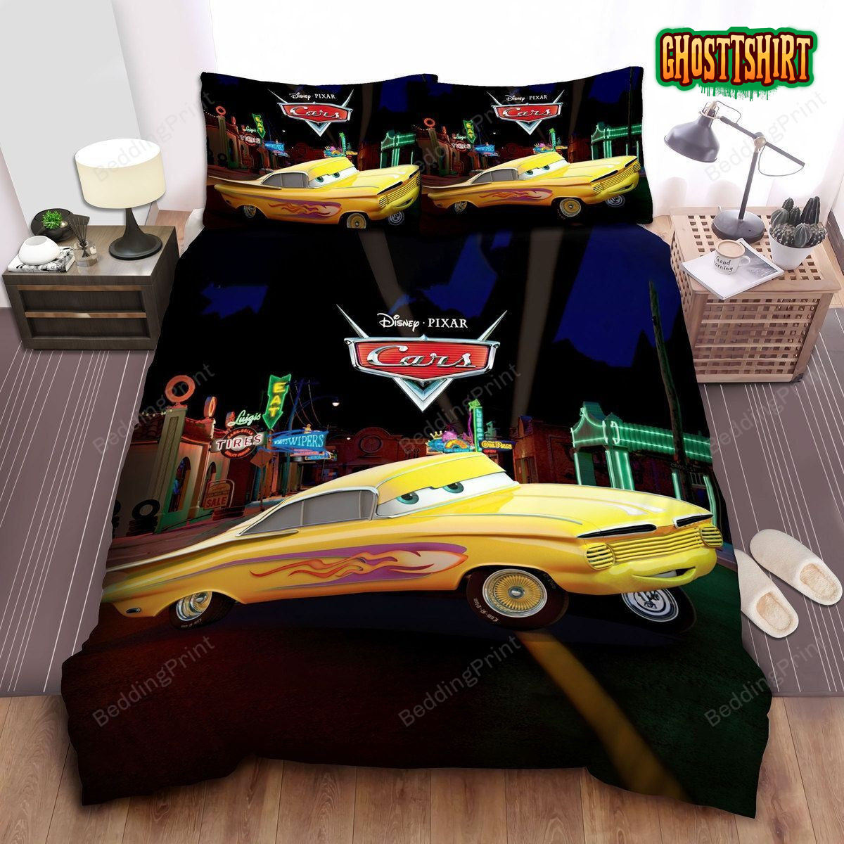 Cars, Yellow Ramone Bed Sheets Duvet Cover Bedding Set
