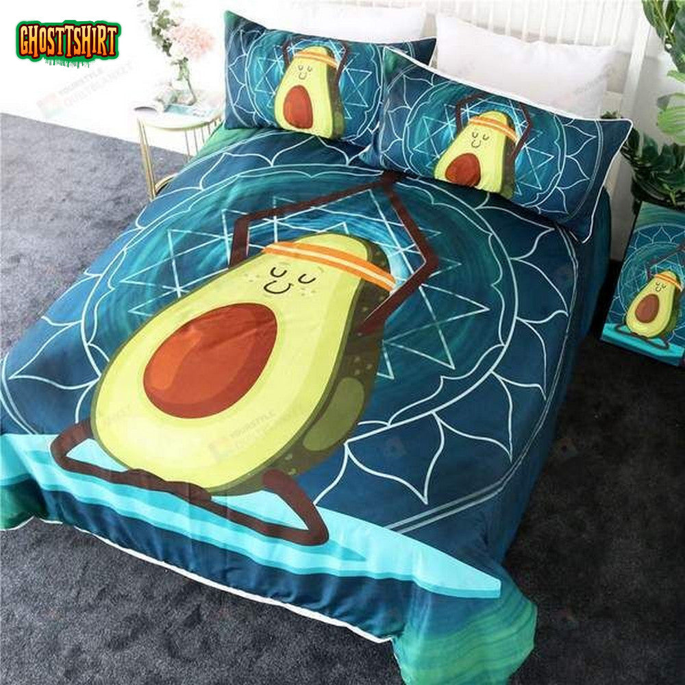 Cartoon Avocado Yoga Cotton Bed Sheets Spread Comforter Duvet Cover Bedding Set