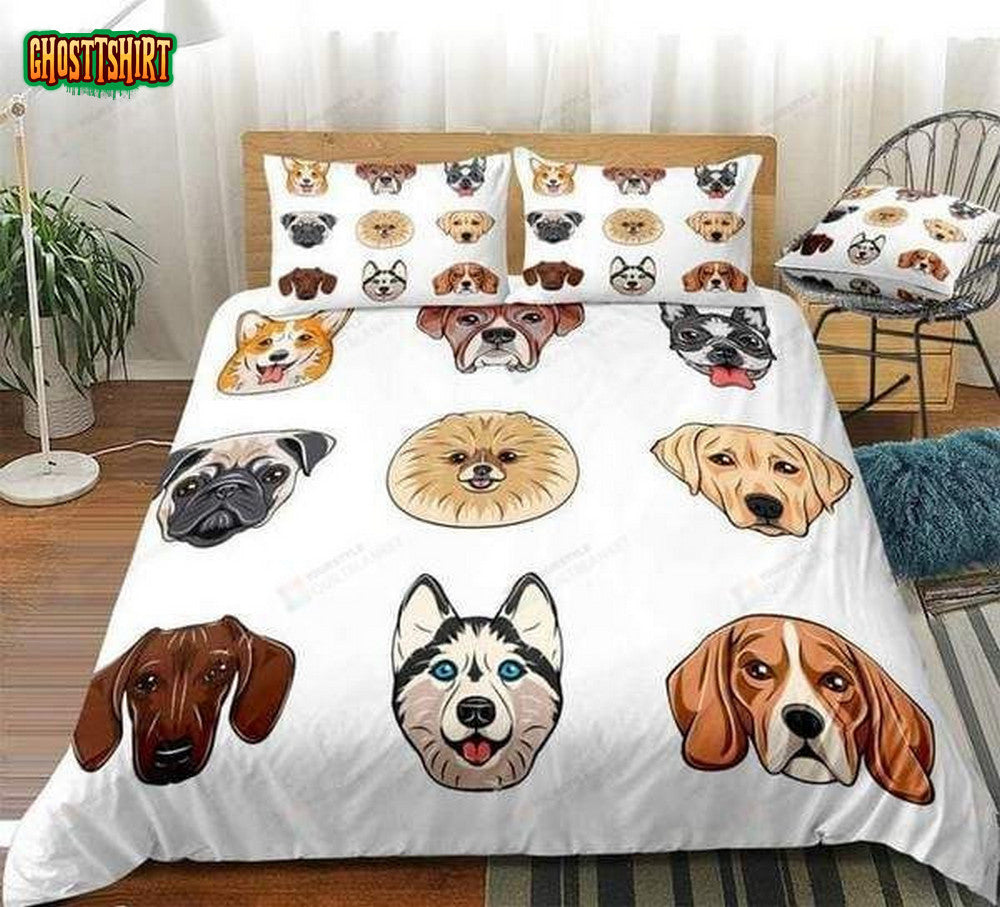 Cartoon Different Breeds Of Cute Dogs Cotton Bed Sheets Spread Comforter Duvet Cover Bedding Set
