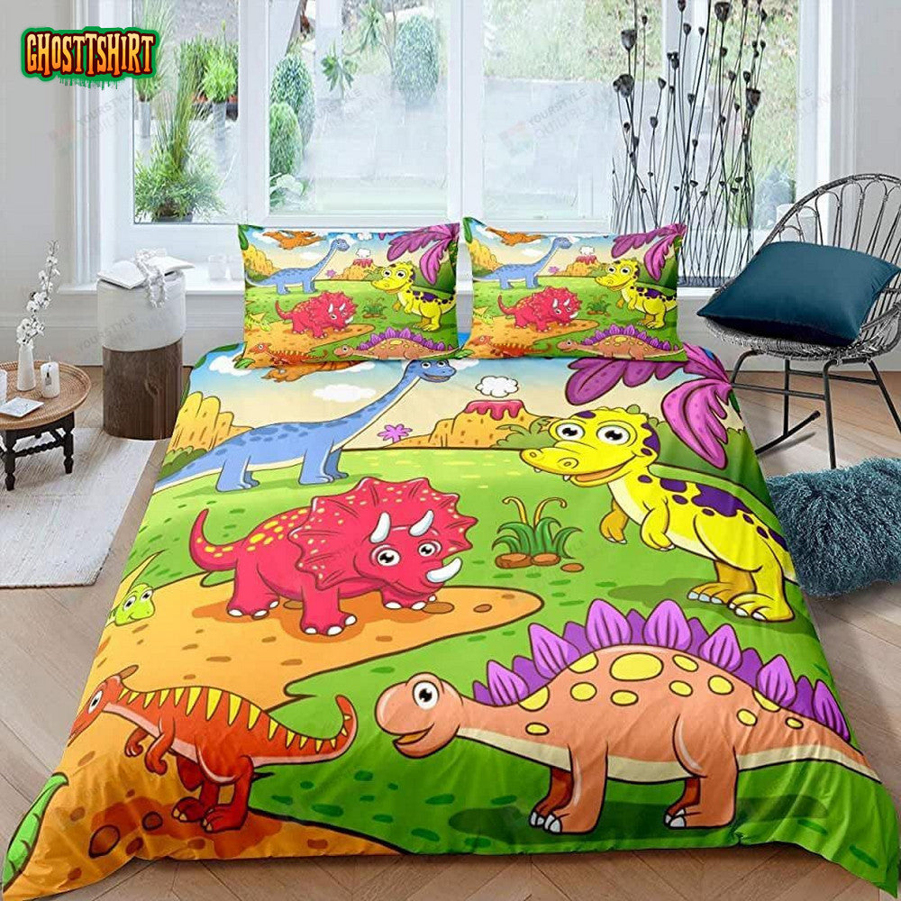 Cartoon Dinosaur Pattern Bed Sheets Duvet Cover Bedding Set Ver 1