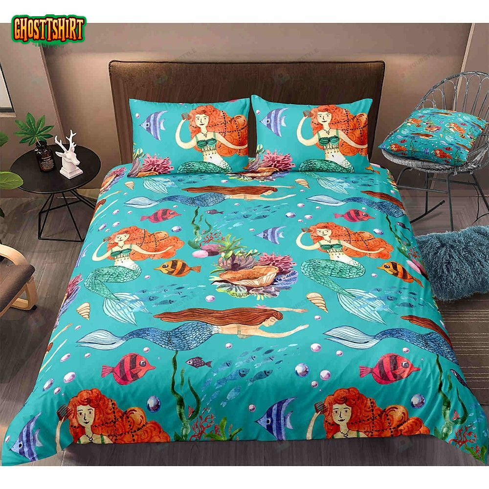 Cartoon Mermaid In The Ocean Bedding Set