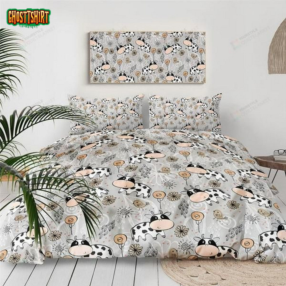 Cartoon Milk Cow Cotton Bed Sheets Spread Comforter Duvet Cover Bedding Set
