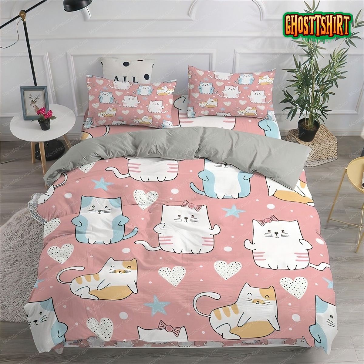 Cartoon Mini Cats Drawing Pattern Bedding Set