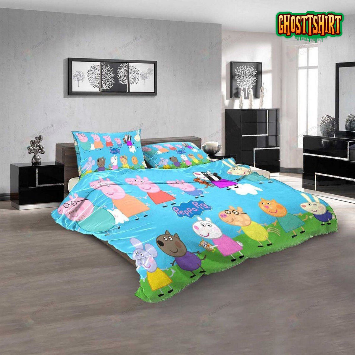 Cartoon Movie Peppa Pig Pattern Duvet Cover Bedding Set