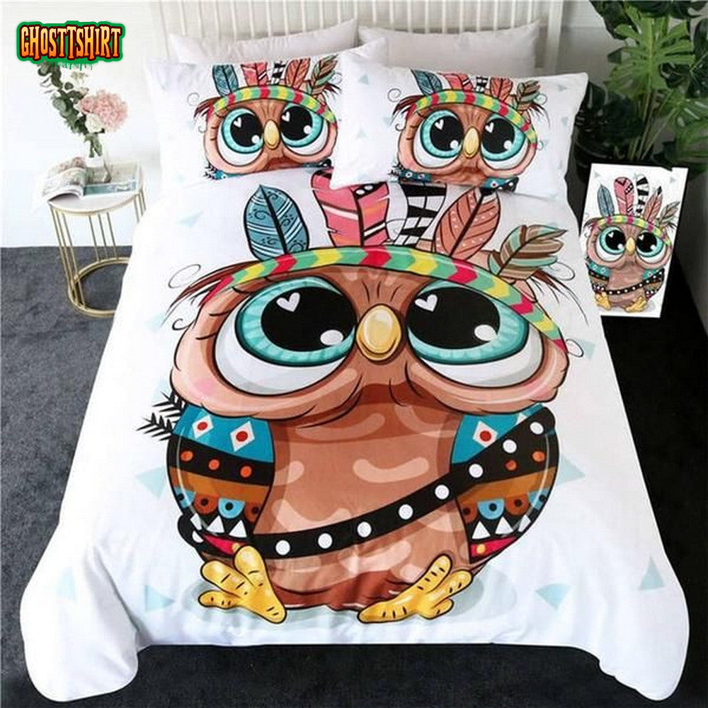 Cartoon Owl Native Cotton Bed Sheets Spread Comforter Duvet Cover Bedding Set