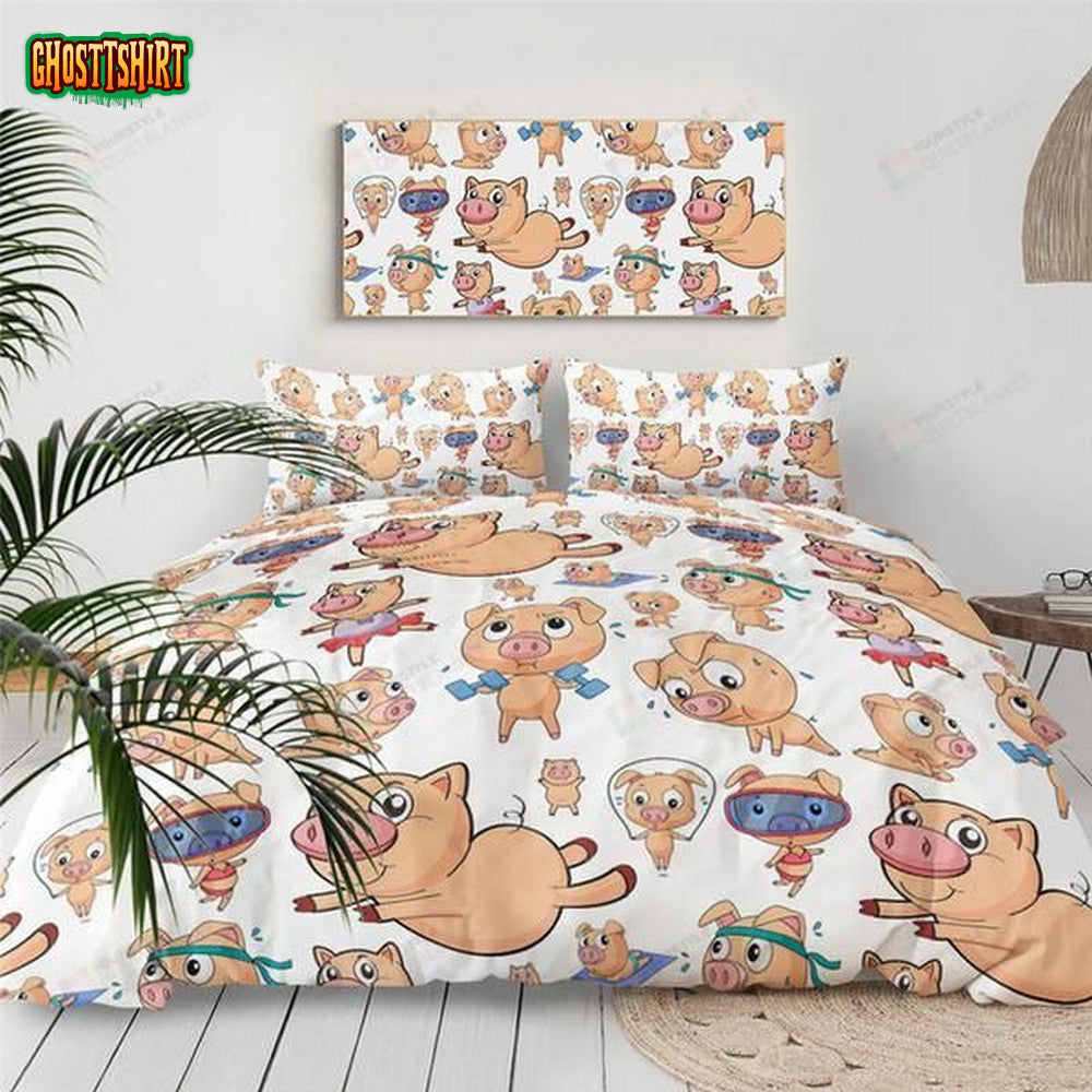 Cartoon Pig Cotton Bed Sheets Spread Comforter Duvet Cover Bedding Set