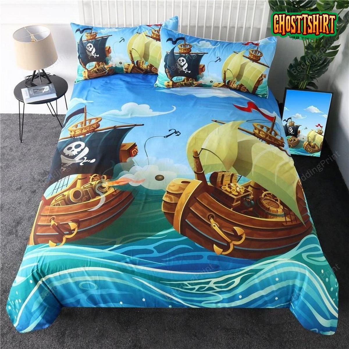 Cartoon Pirate Ship Bed Sheets Duvet Cover Bedding Set