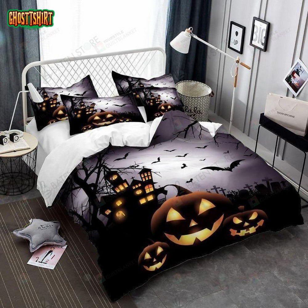 Cartoon Pumpkin Halloween Night Bed Sheets Duvet Cover Bedding Set