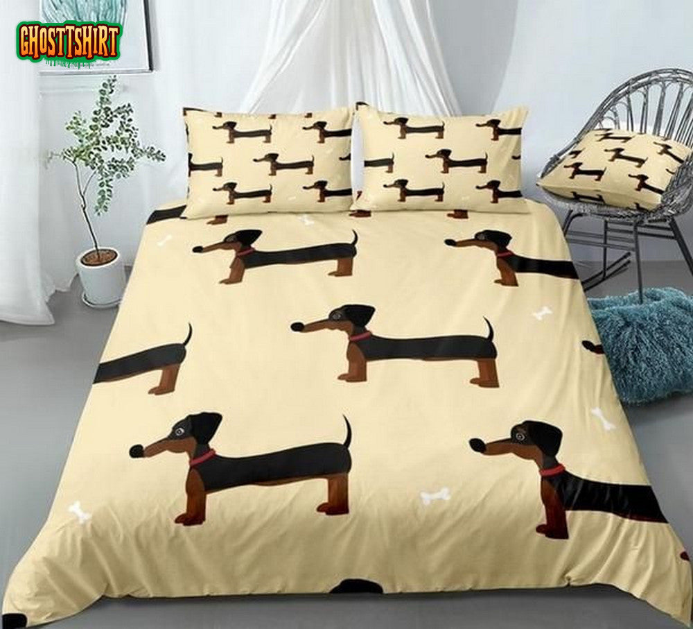 Cartoon Sausage Dogs Cotton Bed Sheets Spread Comforter Duvet Cover Bedding Set