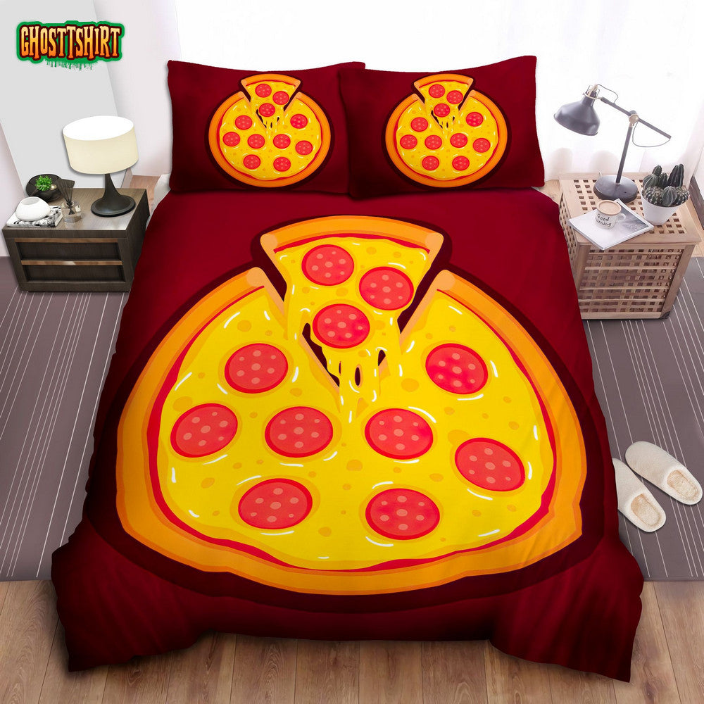 Cartoon Tasty Pizza With Dripping Cheese Bed Sheet Spread Comforter Duvet Cover Bedding Set
