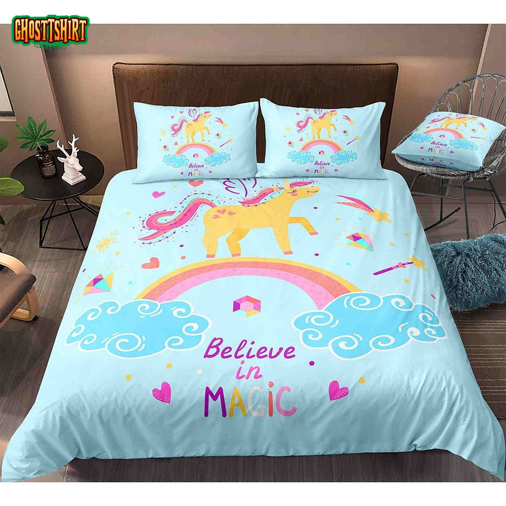 Cartoon Unicorn Believe In Magic Bedding Set