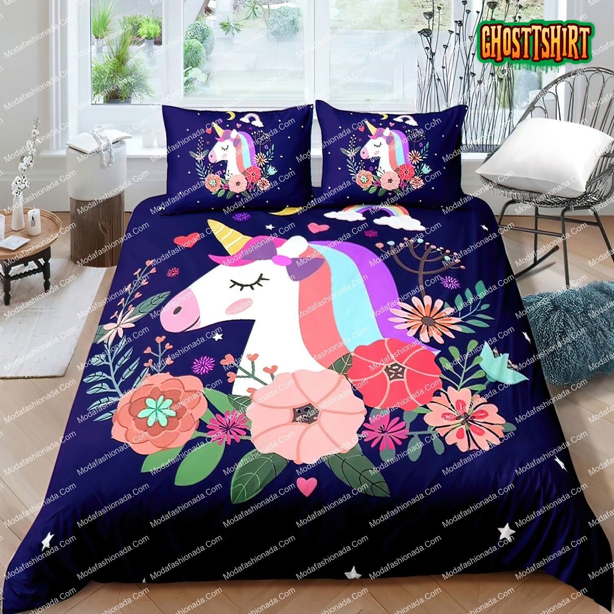 Cartoon Unicorn Pink Cute For Girls Bedding Set