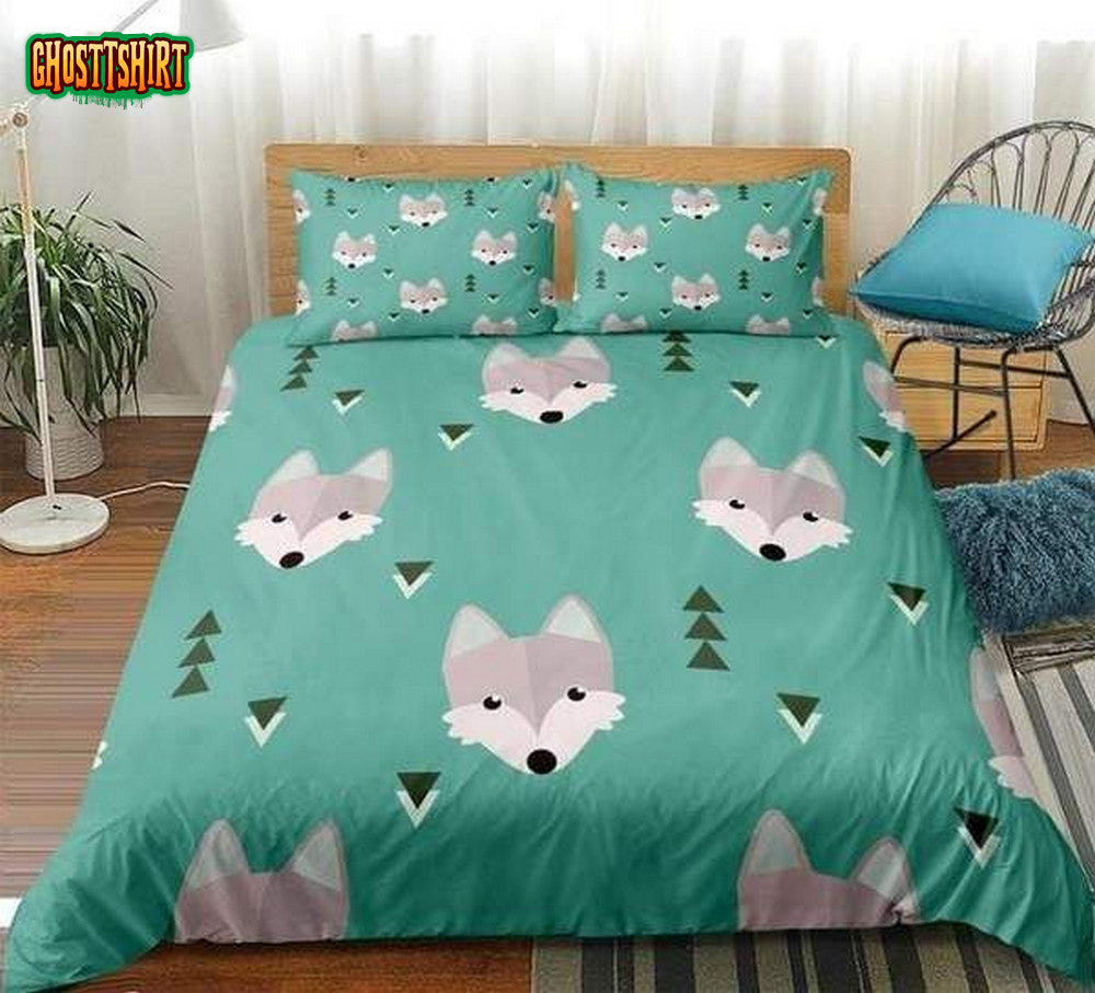 Cartoon Wolf Green Cotton Bed Sheets Spread Comforter Duvet Cover Bedding Set