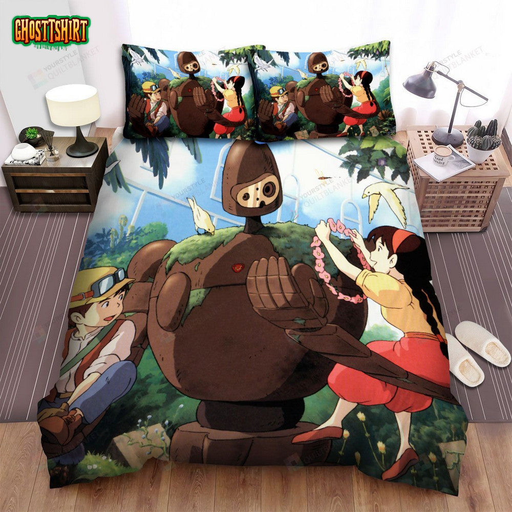 Castle In The Sky Sheeta Pazu Robot Anime Bed Sheets Spread Comforter Duvet Cover Bedding Set