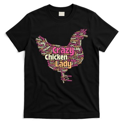 Crazy Chicken Lady Typography Chickens Farm Animal Lover T-Shirt