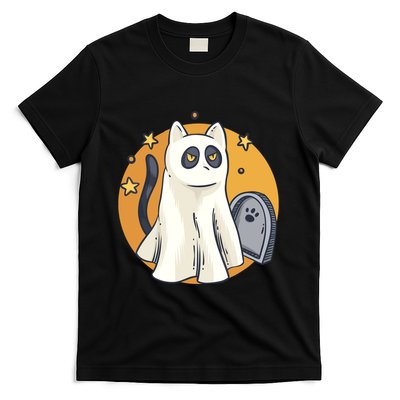 Cute Ghost Cat Funny Halloween Outfit Costumes Black Cat T-Shirt