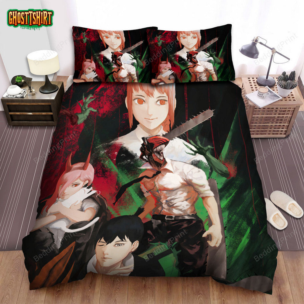 Chainsaw Man Main Characters Art Painting Bed Sheets Spread Duvet Cover Bedding Set