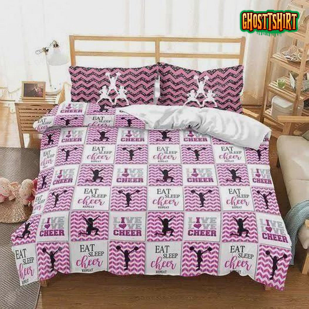 Cheerleading Eat Sleep Cheer Repeat Bed Sheets Duvet Cover Bedding Set