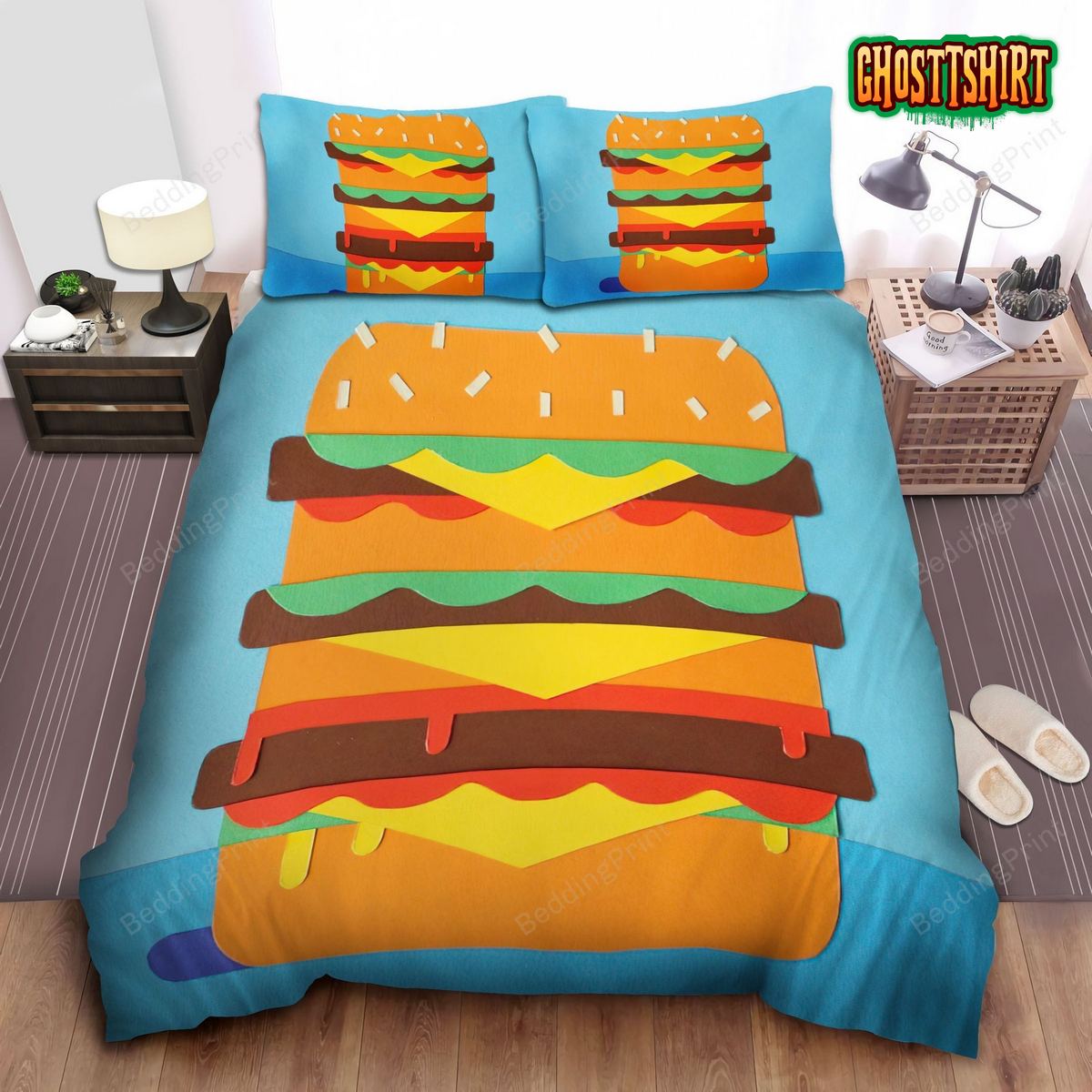Cheeseburger Illustration Bed Sheet Duvet Cover Bedding Set