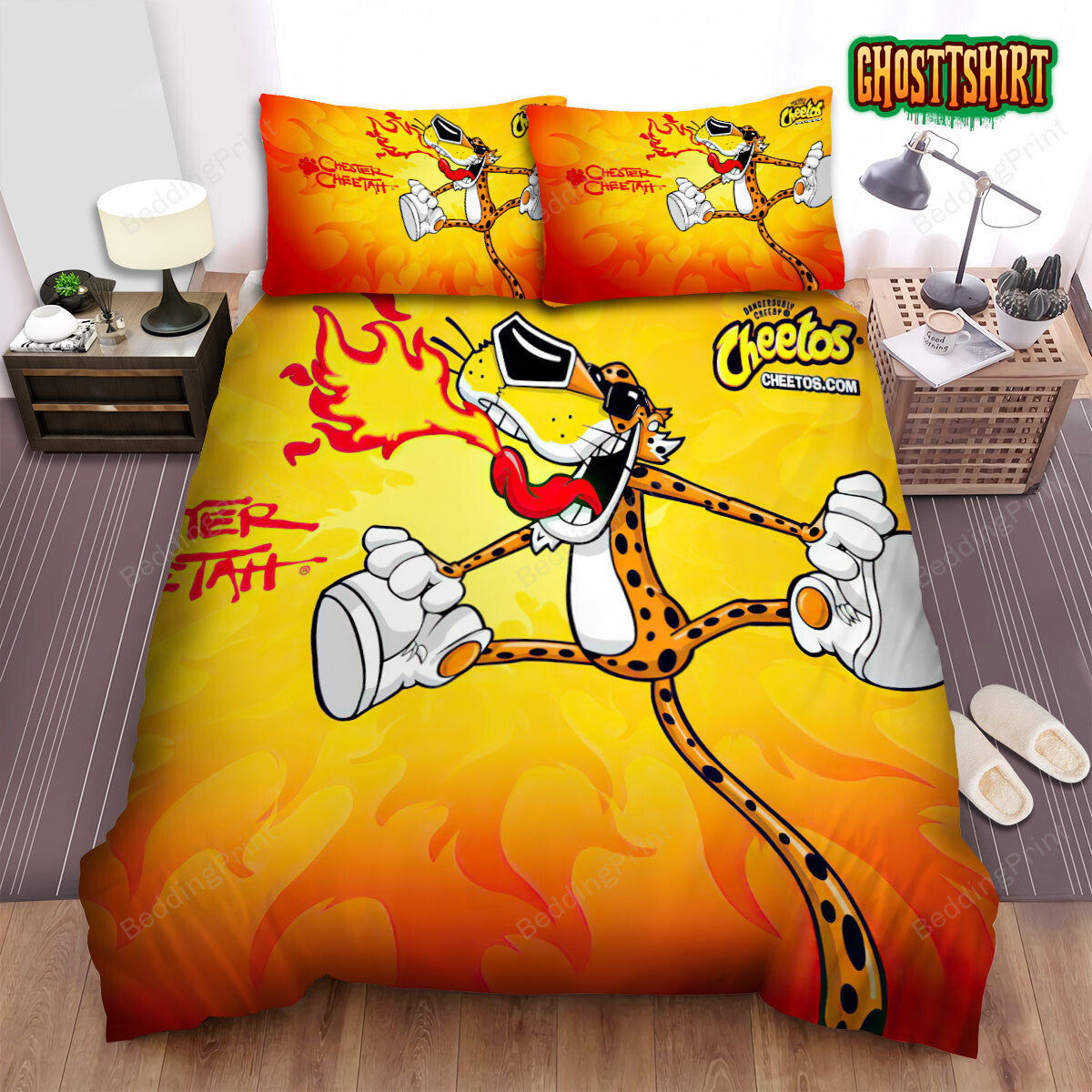 Cheetos Chester Cheetah Flamin' Hot Tongue Bed Sheets Spread Duvet Cover Bedding Set