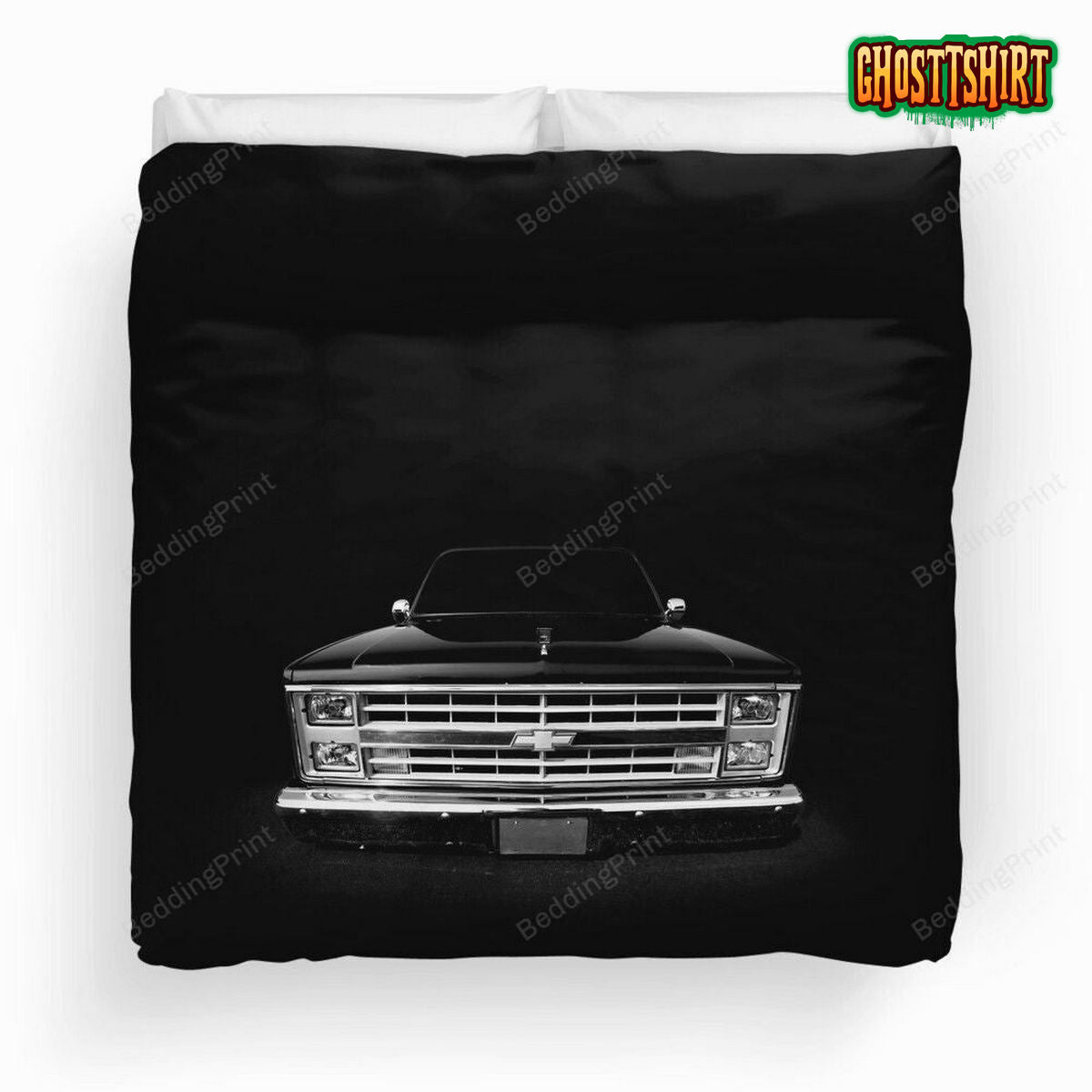 Chevy Silverado Square Body Pickup Black Duvet Cover Bedding Set