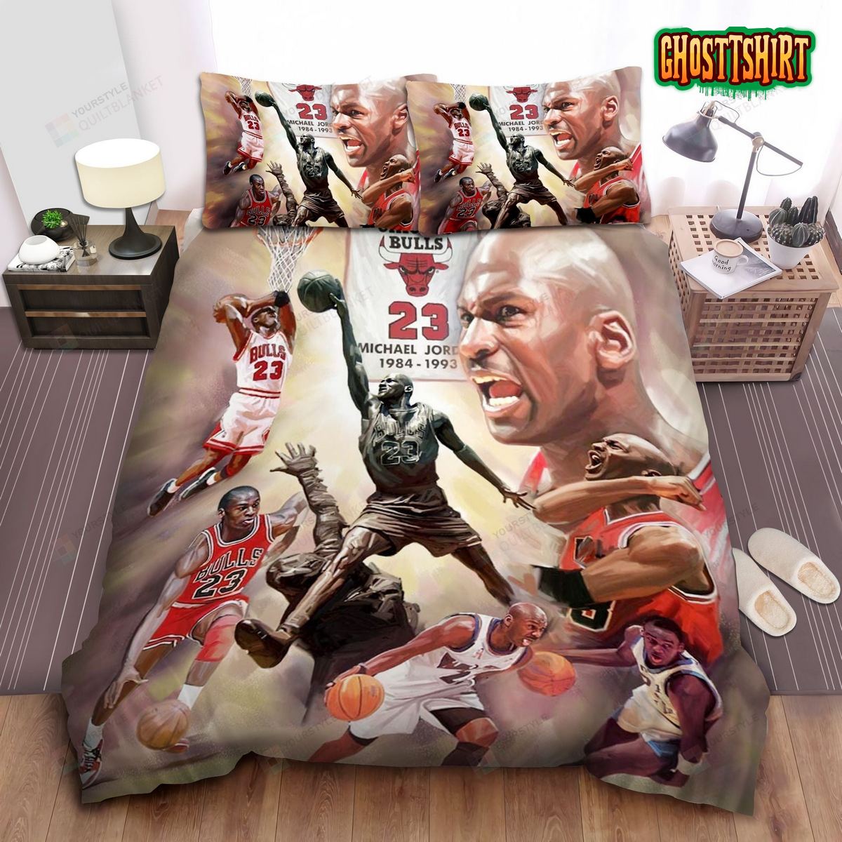 Chicago Bulls Michael Jordan Epic Moments In Career Bed Sheet Duvet Cover Bedding Set