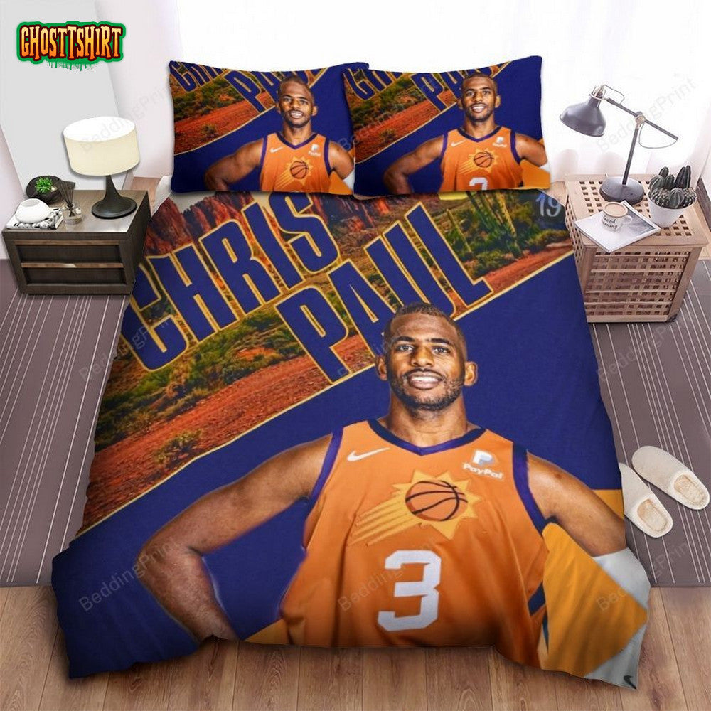 Chris Paul In Phoenix Suns Theme Bed Sheet Spread Comforter Duvet Cover Bedding Set