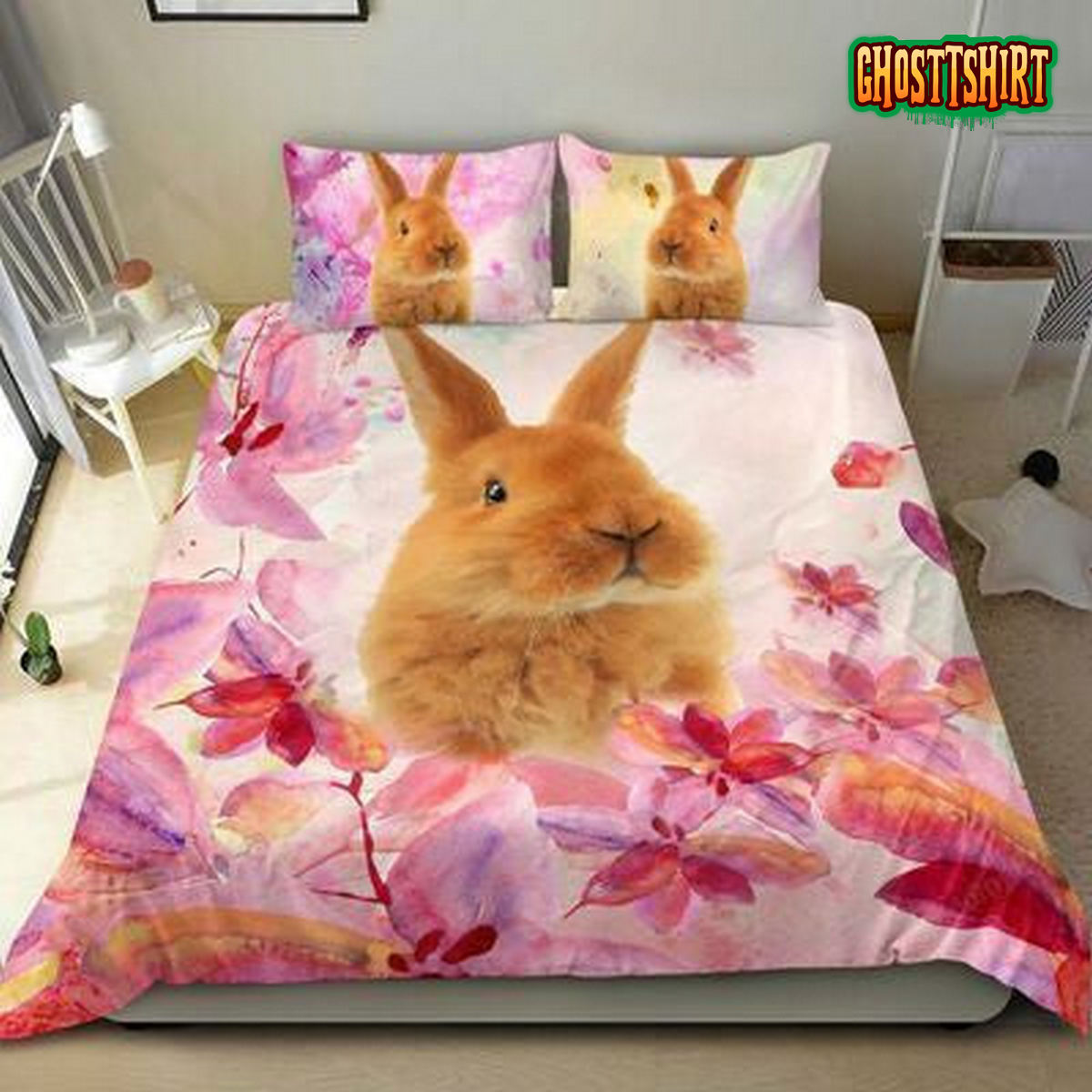 Chubby Bunny Rabbit Bed Sheets Duvet Cover Bedding Set