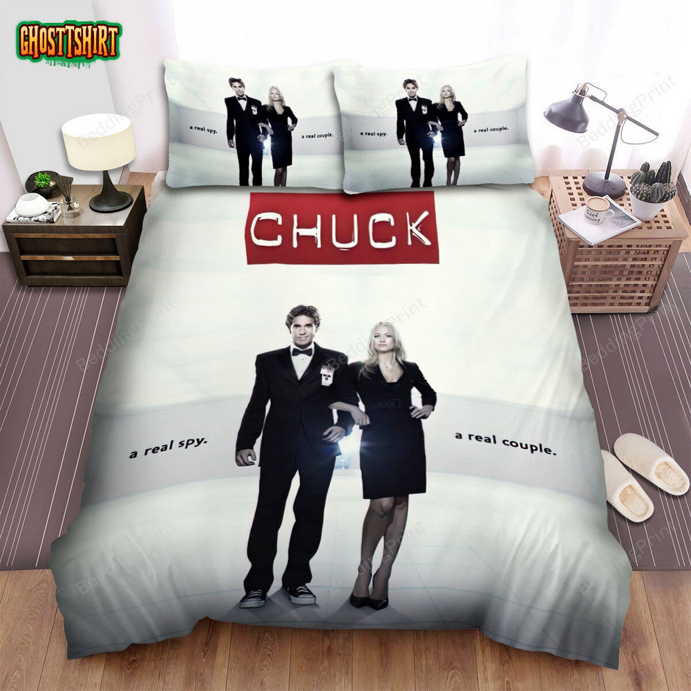 Chuck (2007–2012) A Real Spy. A Real Couple Movie Poster Bed Sheets Duvet Cover Bedding Set
