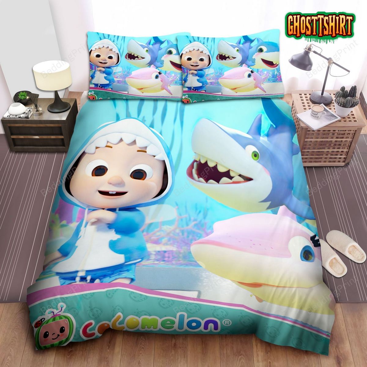 Cocomelon Baby Shark Du Du Bed Sheets Duvet Cover Bedding Set