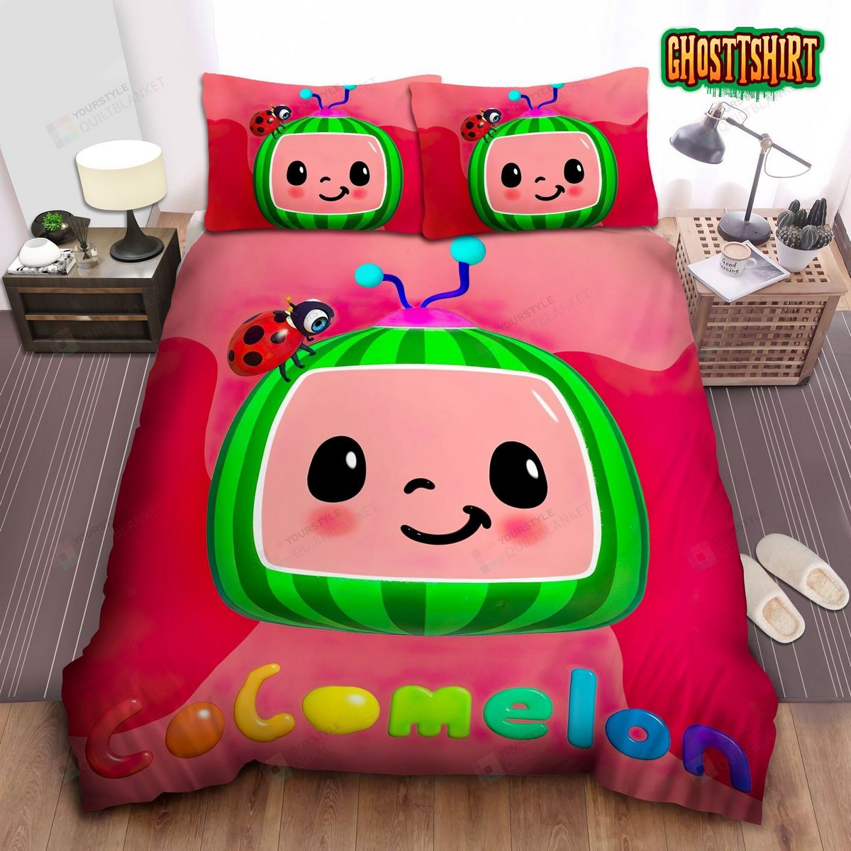 Cocomelon T.V Cute Logo Bed Sheets Duvet Cover Bedding Set
