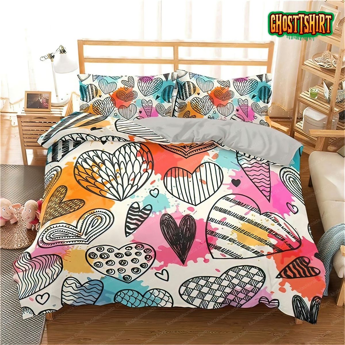 Color Rainbow Love Heart Bedding Set