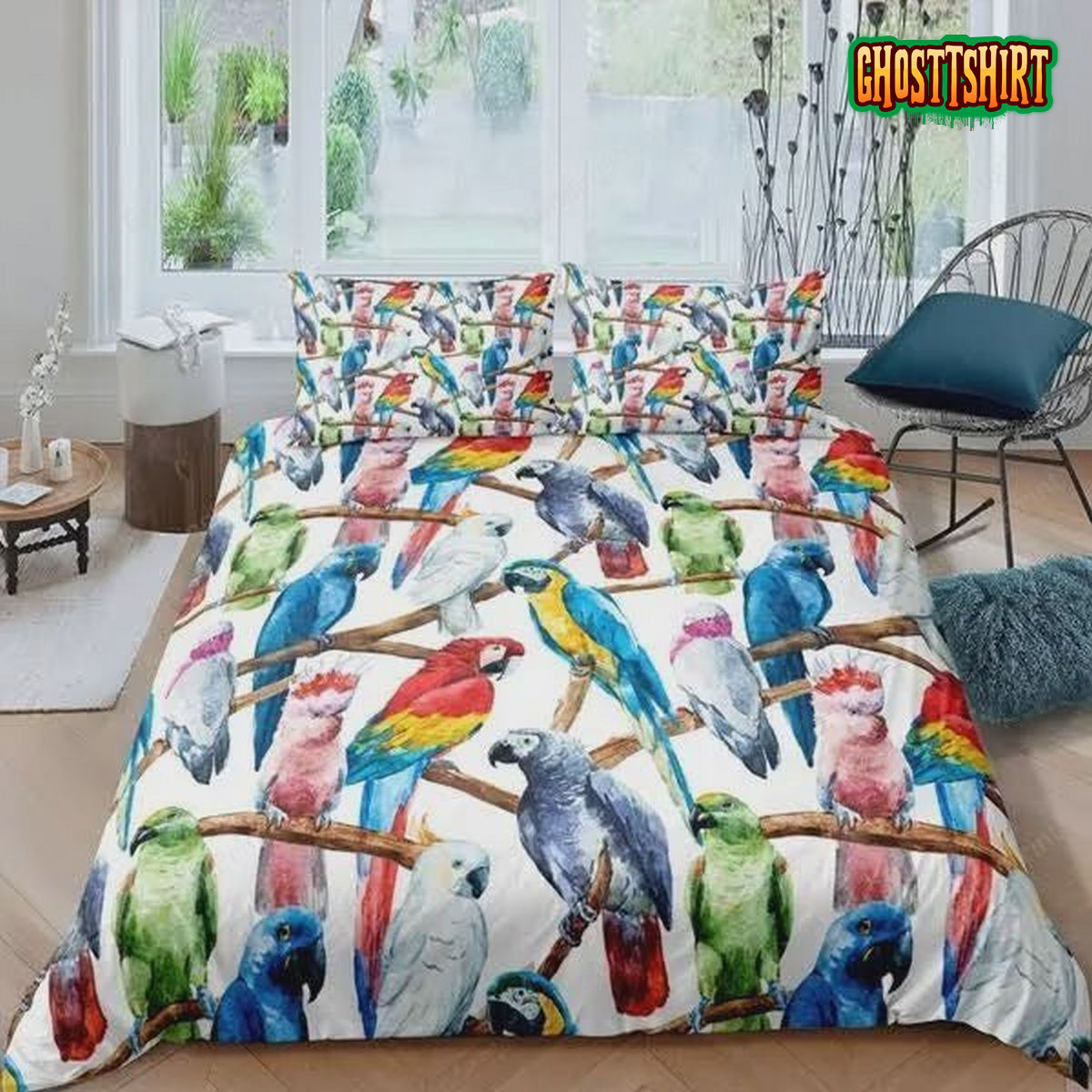 Colored Parrot Bed Sheets Duvet Cover Bedding Set