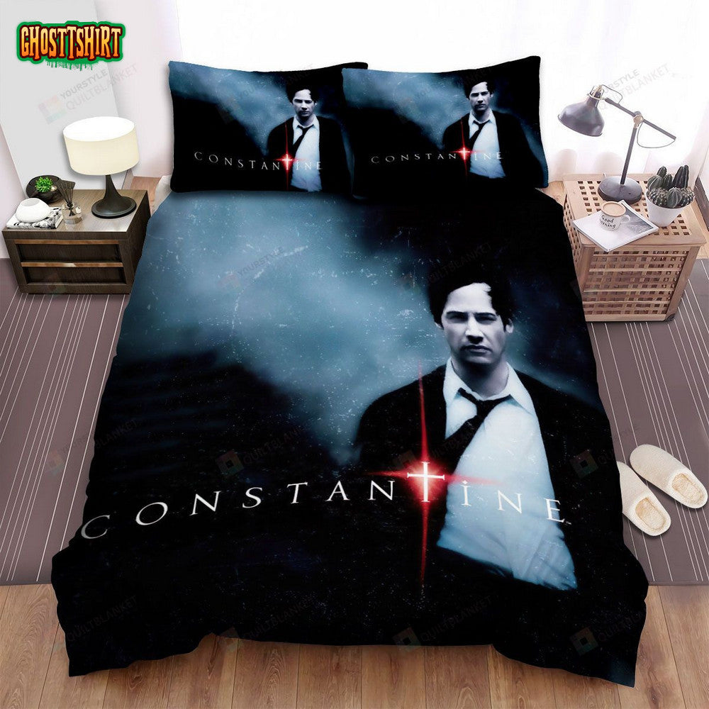 Constantine (2005) Man Hold Gun Movie Poster Bed Sheets Spread Comforter Duvet Cover Bedding Set