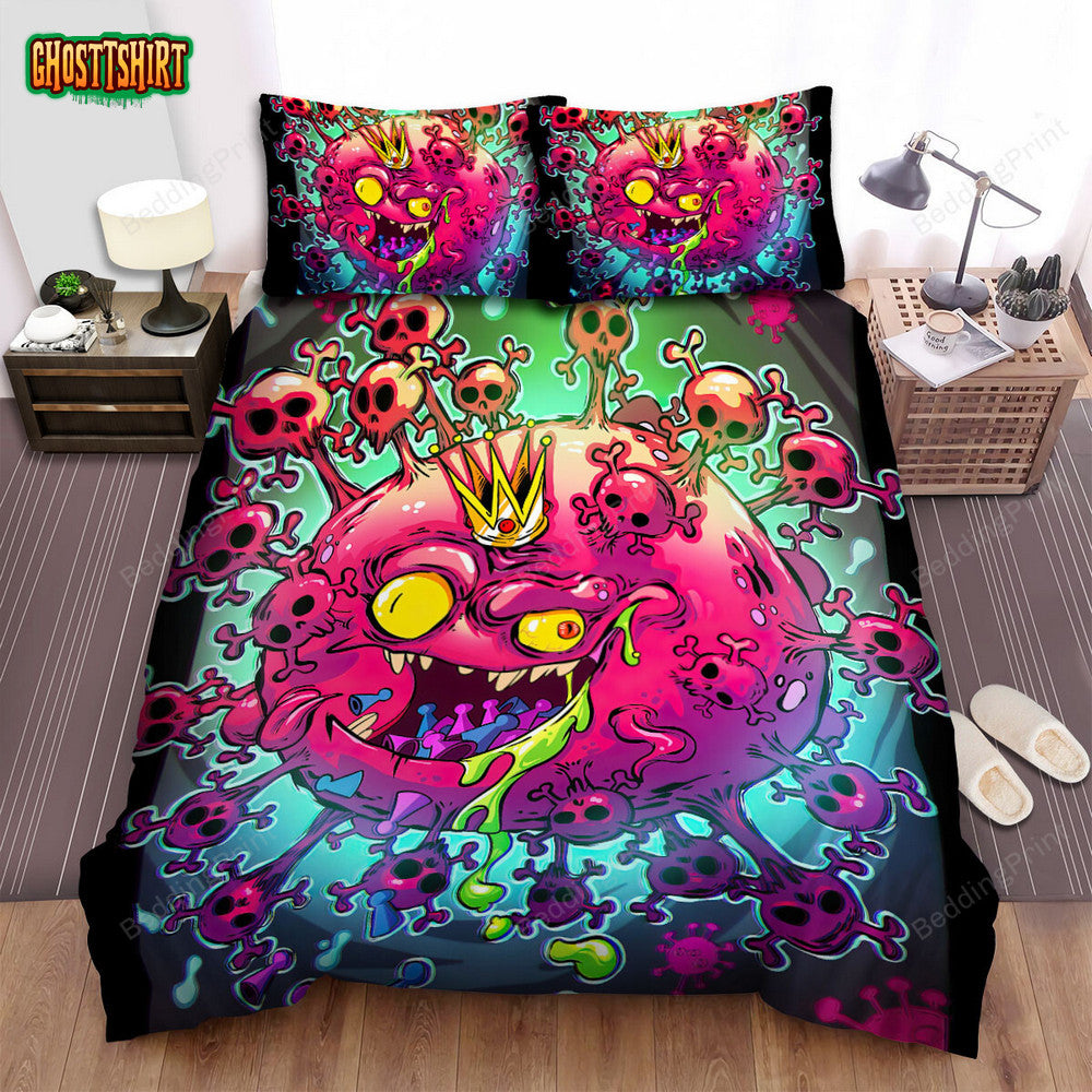 Coronavirus King Cartoon Illustration Bed Sheets Spread Duvet Cover Bedding Set