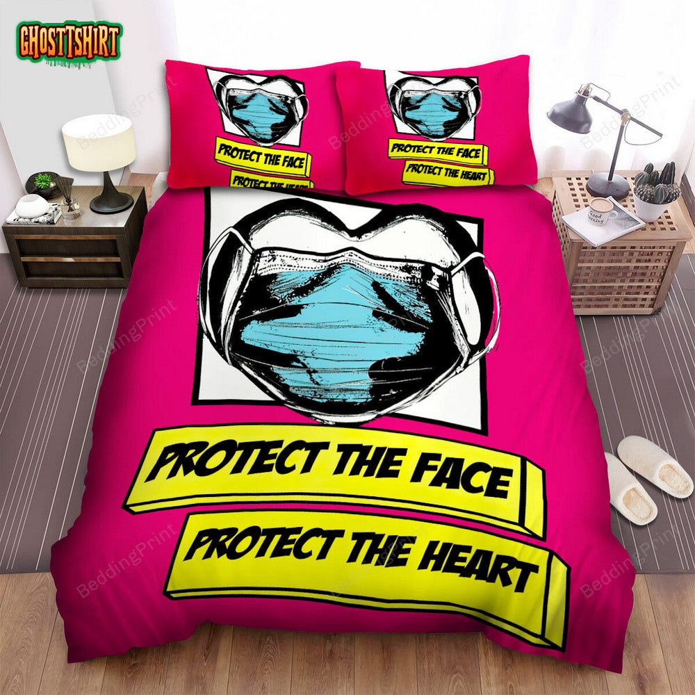 Coronavirus Poster Protect The Face Protect The Heart Bed Sheets Spread Duvet Cover Bedding Set