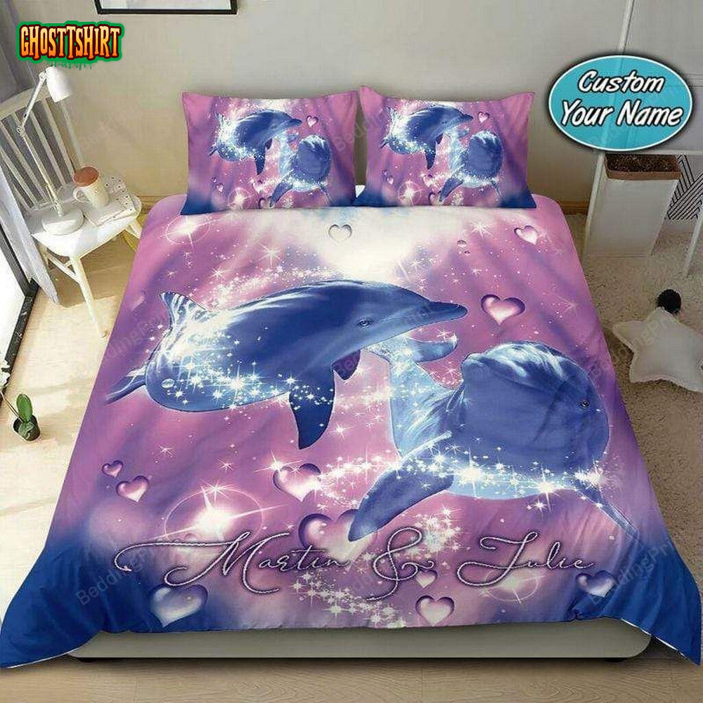 Couple Dolphin Loving Personalized Custom Name Duvet Cover Bedding Set